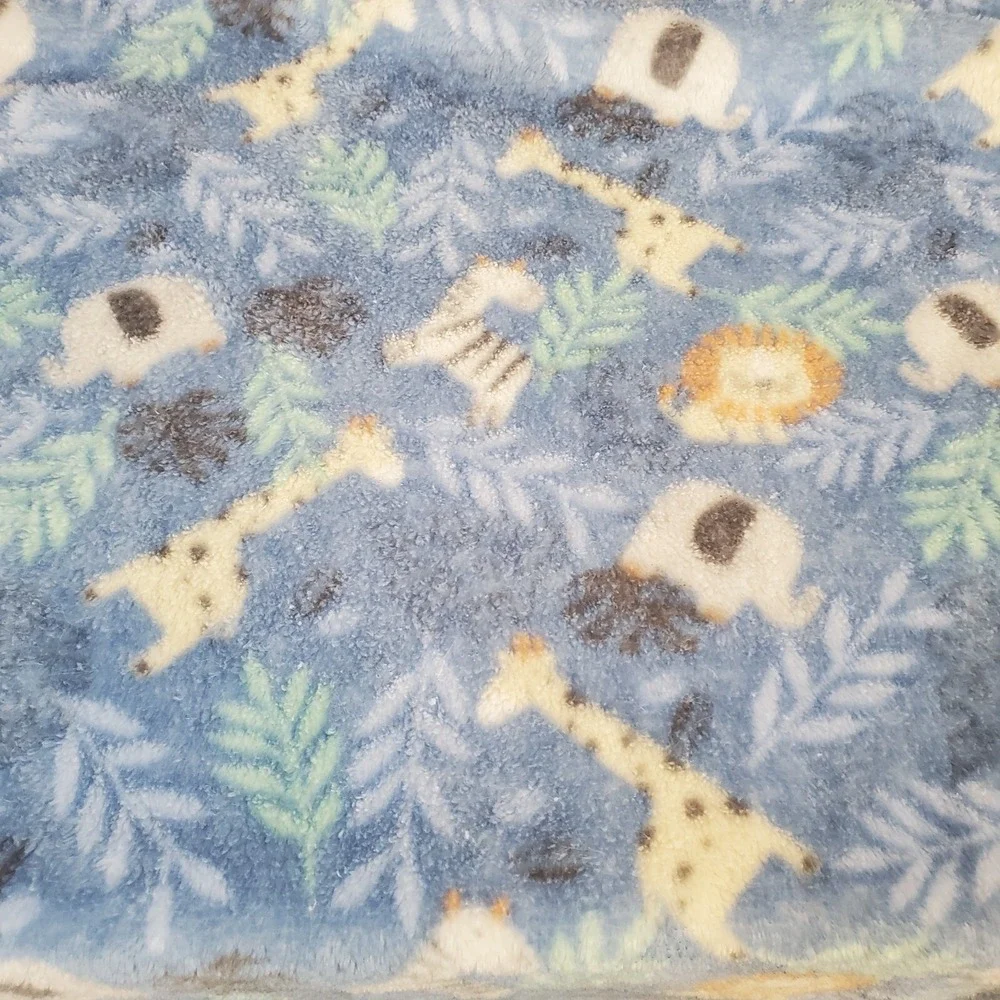 Blue Fleece Safari‎ Jungle Animals Baby Blanket 28x38